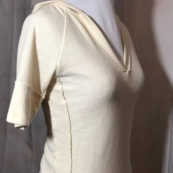 Mystree Waffle Knit Top Hood Short Sleeves Med - Picture 8 of 8